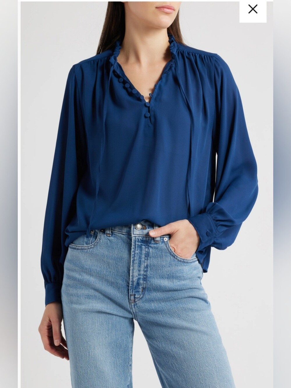 Madewell Shay Long Sleeve Chiffon Deep Blue Top XL